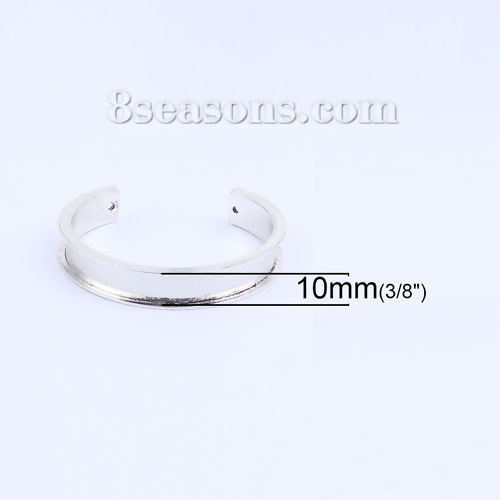 Picture of Zinc Based Alloy Channel Open Cuff Bangles Bracelets Base For DIY Jewelry Making Base For DIY Jewelry Making Oval Antique Silver Color Cabochon Settings (Fits 10mm Dia.) 17cm(6 6/8") long, 1 Piece