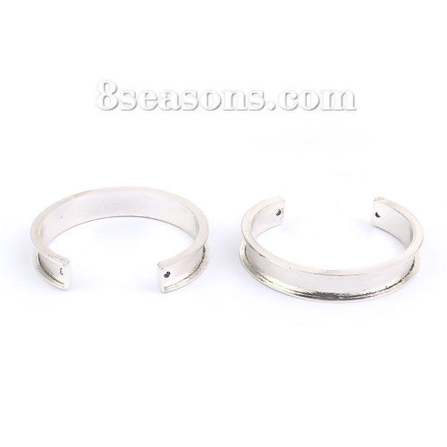 Picture of Zinc Based Alloy Channel Open Cuff Bangles Bracelets Base For DIY Jewelry Making Base For DIY Jewelry Making Oval Antique Silver Color Cabochon Settings (Fits 10mm Dia.) 17cm(6 6/8") long, 1 Piece