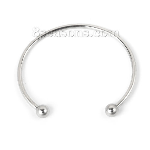 Imagen de 304 Acero Inoxidable Abierta Cuff Brazaletes Pulseras Tono de Plata Ronda 17cm longitud, 1 Unidad