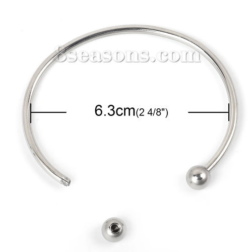 Imagen de 304 Acero Inoxidable Abierta Cuff Brazaletes Pulseras Tono de Plata Ronda 17cm longitud, 1 Unidad