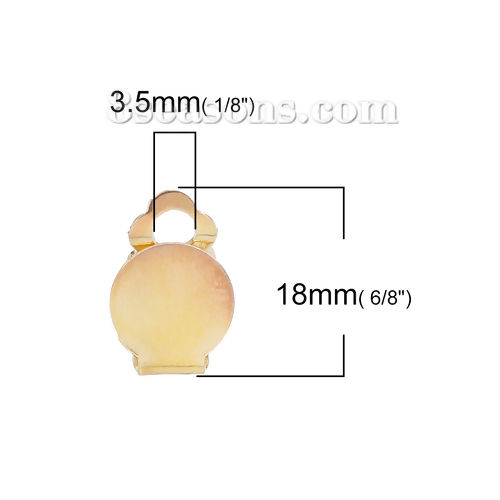 Picture of Iron Based Alloy Lever Back Clips Earrings Findings Round Gold Plated Self Adhesive (Fit 10mm Dia.) 18mm( 6/8") x 10mm( 3/8"), 50 PCs
