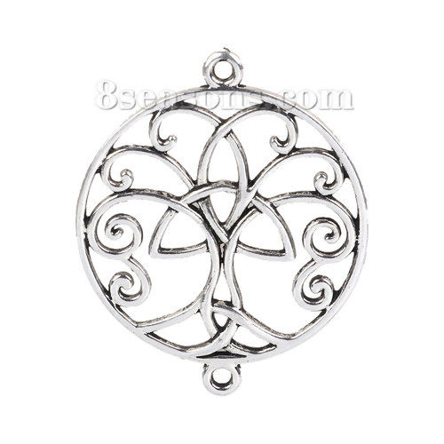 Picture of Zinc Based Alloy Boho Chic Connectors Round Antique Silver Color Celtic Knot 49mm x 40mm, 10 PCs