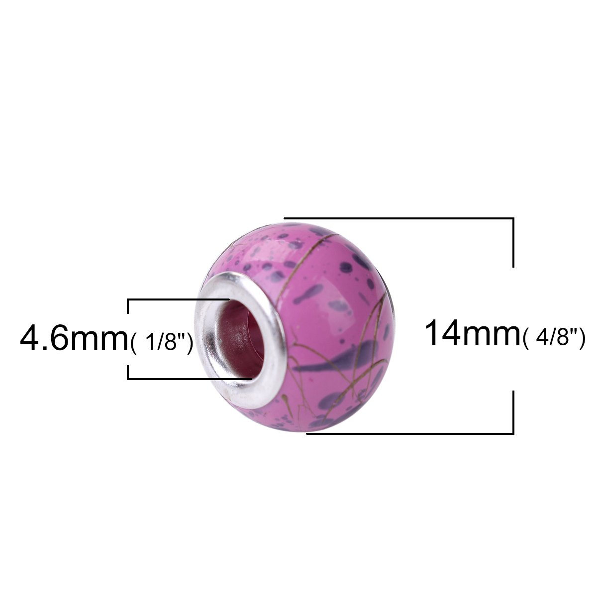 Imagen de Vidrio Estilo Europeo Granos charm agujero grandes Ronda Argentado Al Azar Banco de Estirar Aprox 14mm Dia, Agujero: Aprox 4.6mm, 10 Unidades