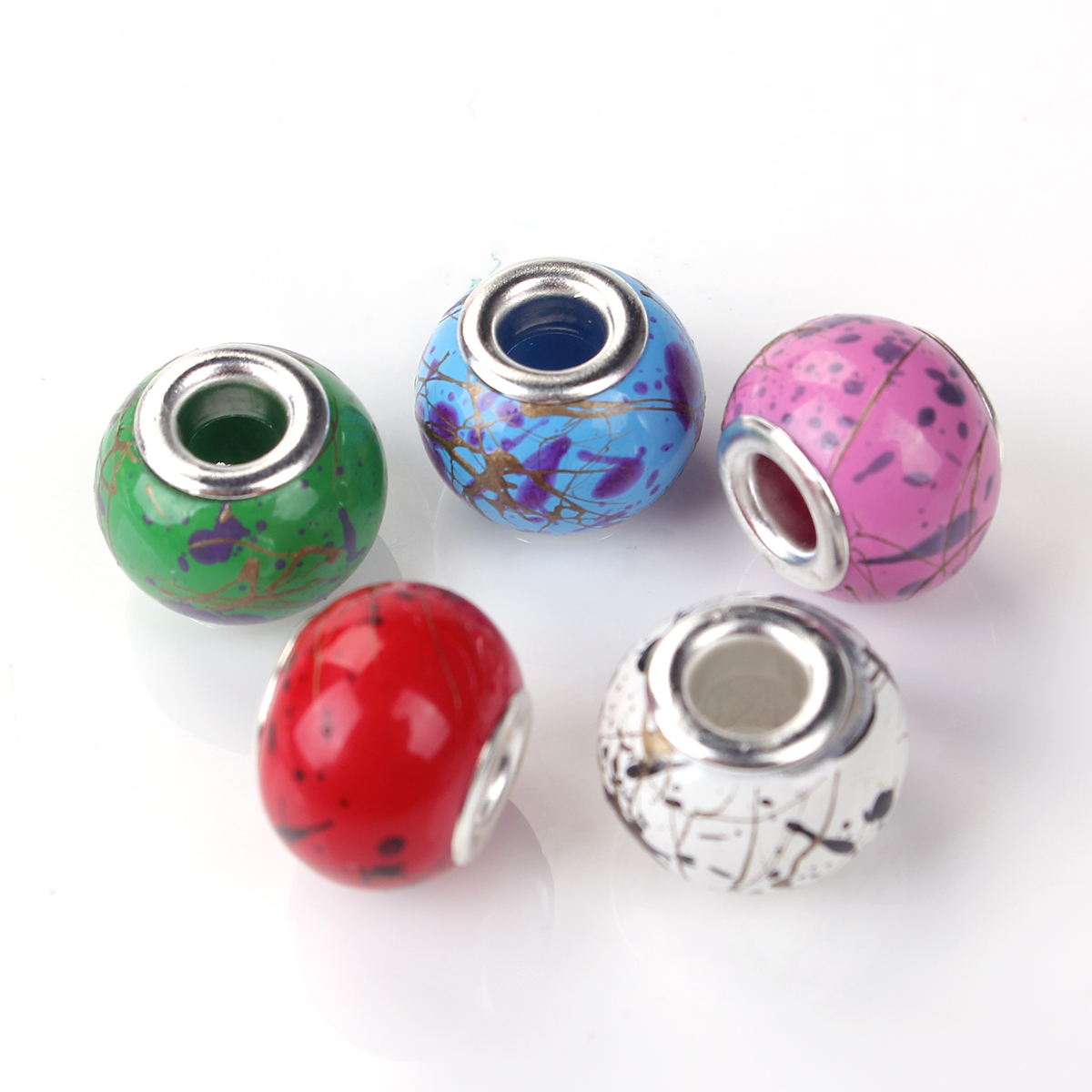 Imagen de Vidrio Estilo Europeo Granos charm agujero grandes Ronda Argentado Al Azar Banco de Estirar Aprox 14mm Dia, Agujero: Aprox 4.6mm, 10 Unidades