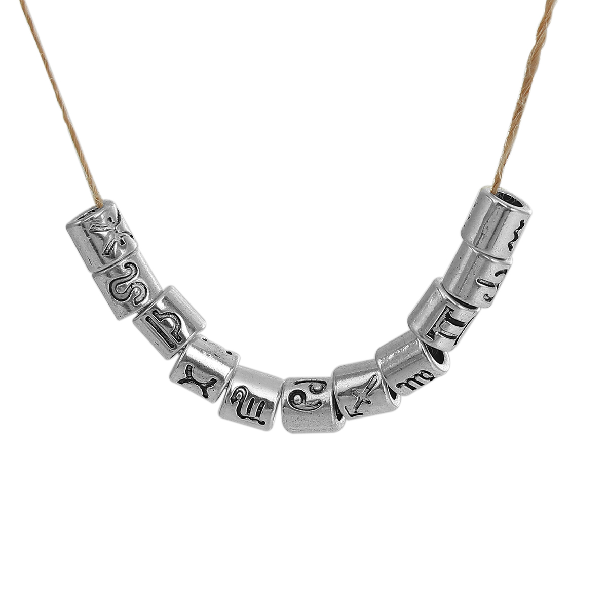 Imagen de Zamak Estilo Europeo Granos charm agujero grandes Cilíndrico Plata Antigua Constelación Al Azar Aprox 7.5mm x 7.5mm, Agujero: Aprox 4.3mm, 36 Unidades