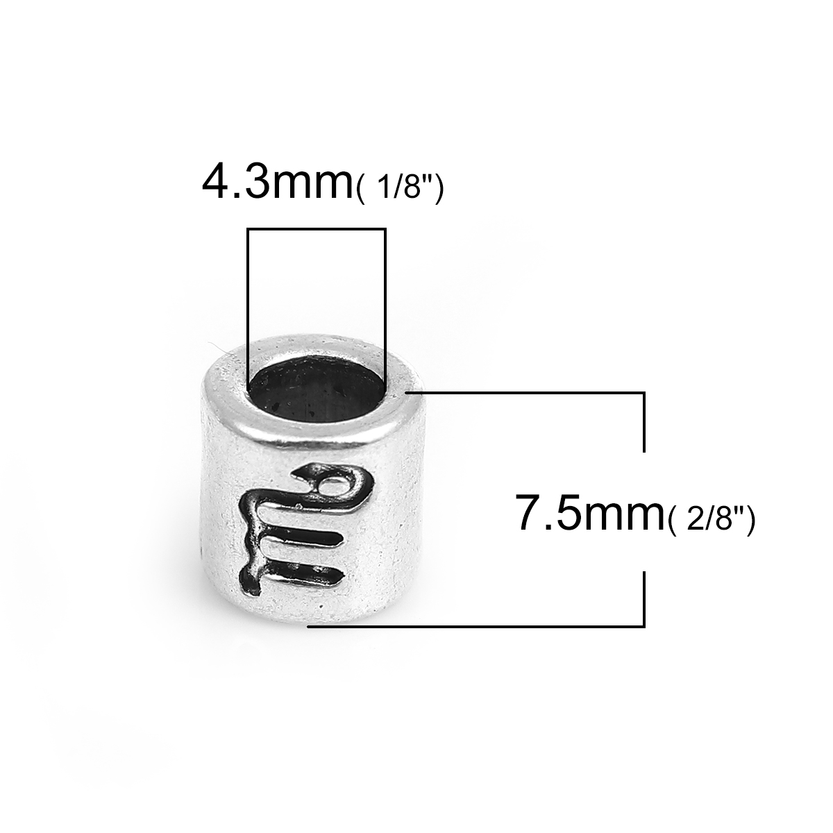Imagen de Zamak Estilo Europeo Granos charm agujero grandes Cilíndrico Plata Antigua Constelación Al Azar Aprox 7.5mm x 7.5mm, Agujero: Aprox 4.3mm, 36 Unidades