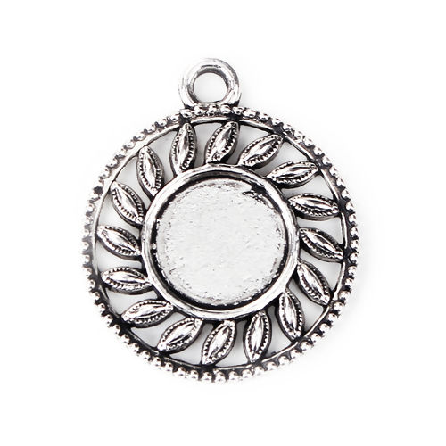 Picture of Zinc Based Alloy Pendants Round Disc Antique Silver Color Sun Cabochon Settings (Fits 14mm Dia.) 35mm x 29mm, 10 PCs