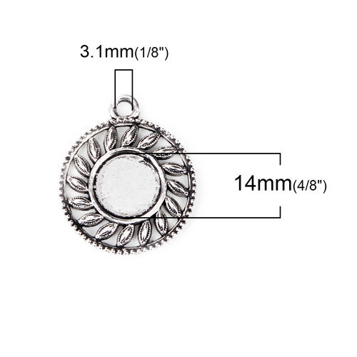 Picture of Zinc Based Alloy Pendants Round Disc Antique Silver Color Sun Cabochon Settings (Fits 14mm Dia.) 35mm x 29mm, 10 PCs