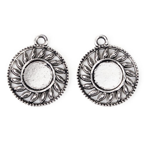 Picture of Zinc Based Alloy Pendants Round Disc Antique Silver Color Sun Cabochon Settings (Fits 14mm Dia.) 35mm x 29mm, 10 PCs