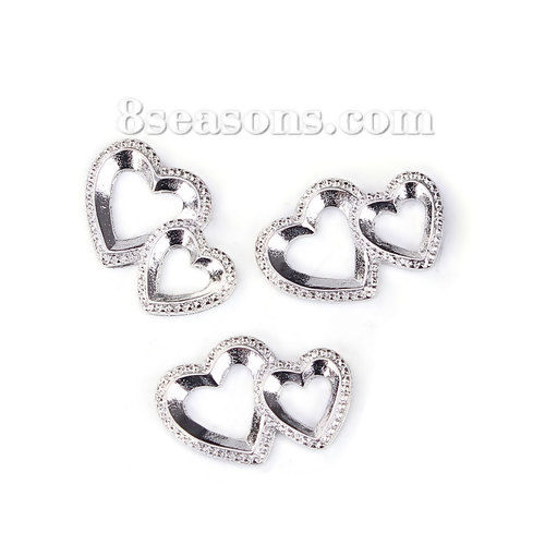 Picture of Zinc Based Alloy Embellishments Heart Silver Tone 20mm( 6/8") x 13mm( 4/8"), 20 PCs