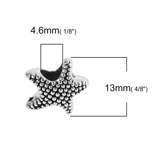 Picture of Zinc Based Alloy Spacer Beads Star Fish Antique Silver Color 13mm x 13mm, Hole: Approx 4.6mm, 50 PCs