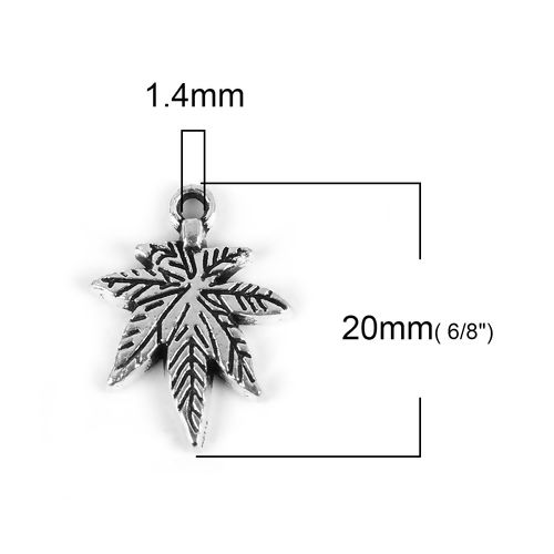 Imagen de Zamak Colgantes Charms Hoja de Arce Plata Antigua 20mm x 15mm, 50 Unidades
