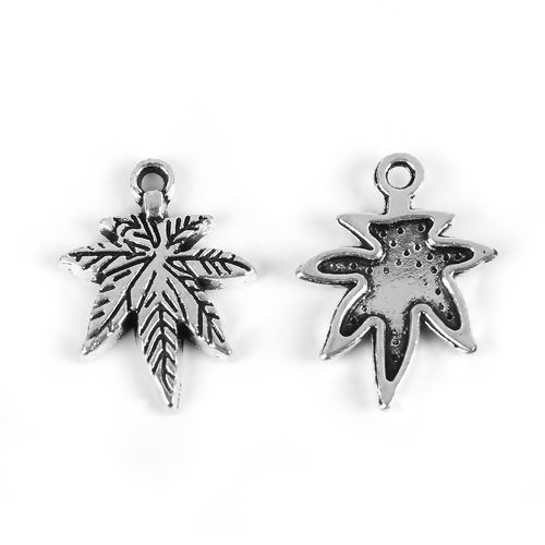 Imagen de Zamak Colgantes Charms Hoja de Arce Plata Antigua 20mm x 15mm, 50 Unidades