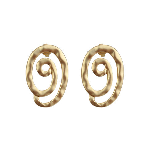 Picture of Boho Chic Ethnic Style Ear Post Stud Earrings Matt Gold Spiral 27mm(1 1/8") x 18mm( 6/8"), Post/ Wire Size: (20 gauge), 2 Pairs