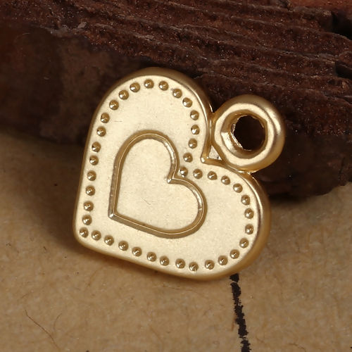 Picture of Zinc Based Alloy Charms Heart Matt Gold Dot 13mm( 4/8") x 12mm( 4/8"), 10 PCs