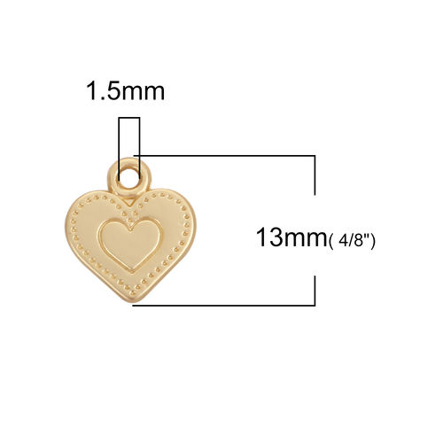 Picture of Zinc Based Alloy Charms Heart Matt Gold Dot 13mm( 4/8") x 12mm( 4/8"), 10 PCs