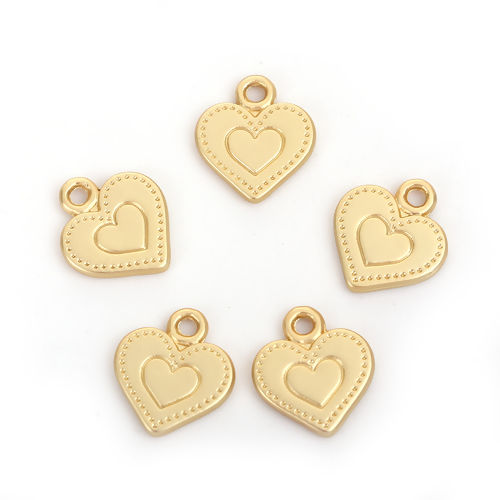 Picture of Zinc Based Alloy Charms Heart Matt Gold Dot 13mm( 4/8") x 12mm( 4/8"), 10 PCs