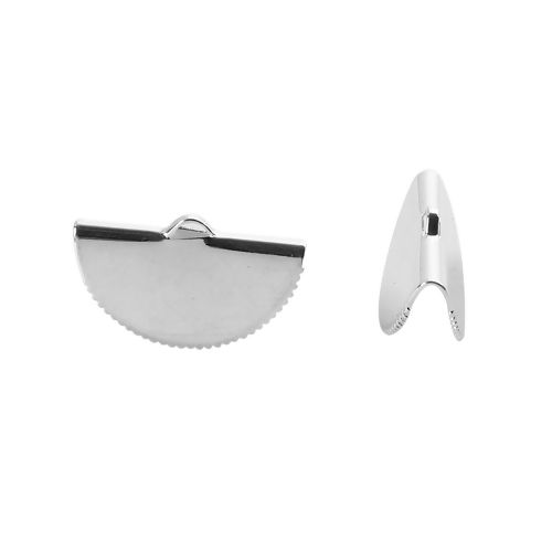Picture of Brass Ribbon Crimp End Half Round Silver Plated 25mm(1") x 14mm( 4/8"), 10 PCs