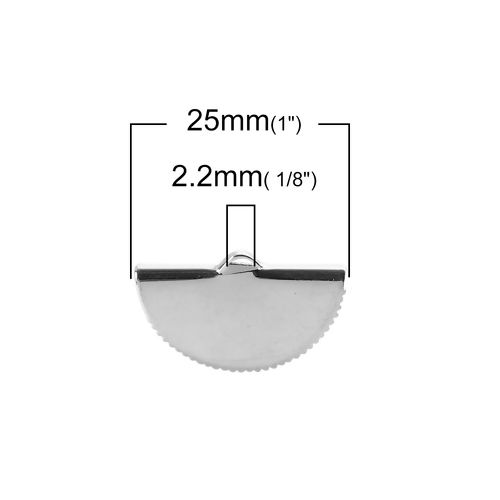Picture of Brass Ribbon Crimp End Half Round Silver Plated 25mm(1") x 14mm( 4/8"), 10 PCs