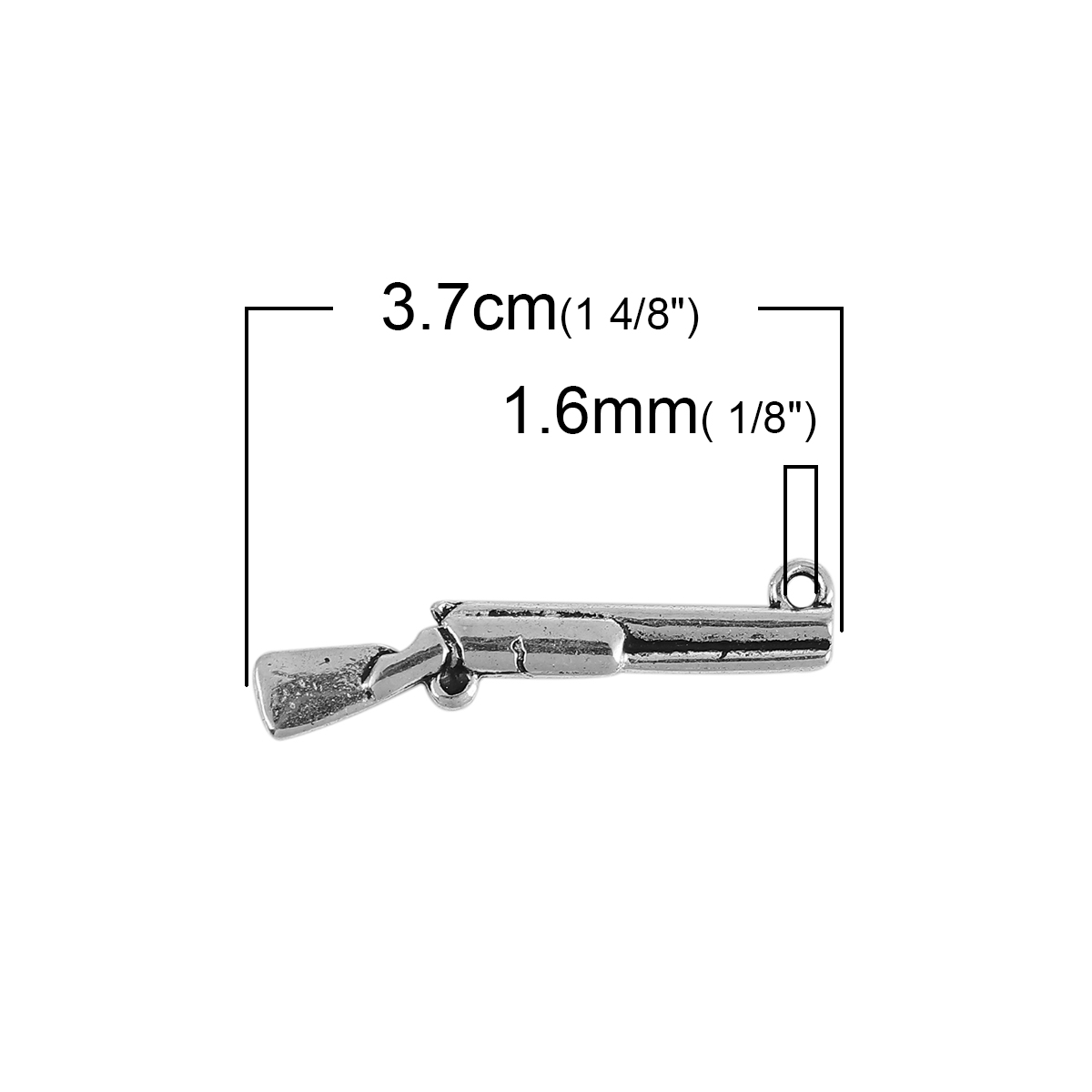Picture of Zinc Based Alloy 3D Pendants Gun Antique Silver Color 37mm(1 4/8") x 9mm( 3/8"), 20 PCs