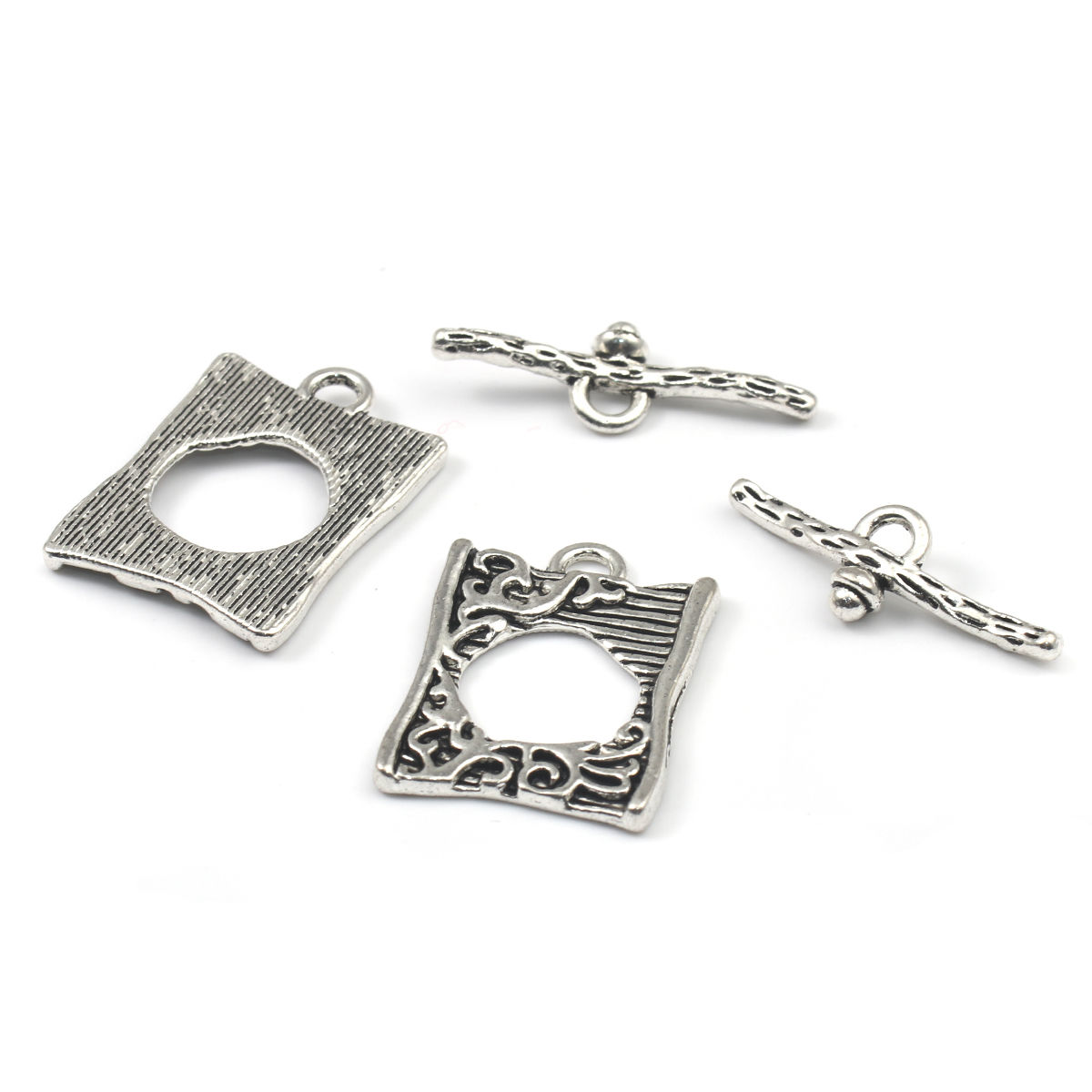 Imagen de Cierres de Palanca Zamak de Rectángulo , Plata Antigua y Tallado 26mm x 9mm 25mm x 18mm, 10 Unidades