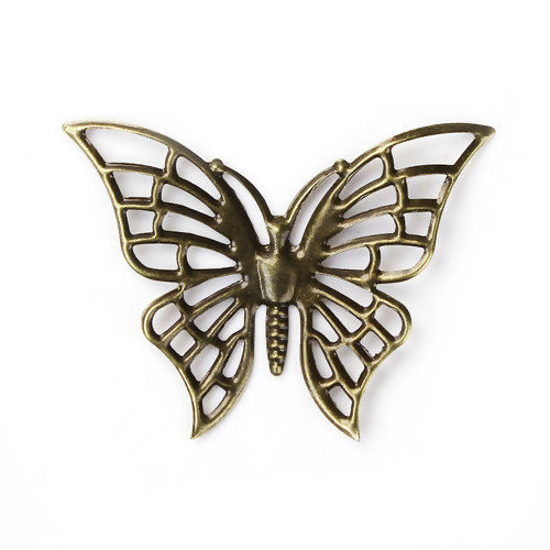 Picture of Iron Based Alloy Embellishments Butterfly Animal Antique Bronze Filigree 61mm(2 3/8") x 47mm(1 7/8"), 30 PCs