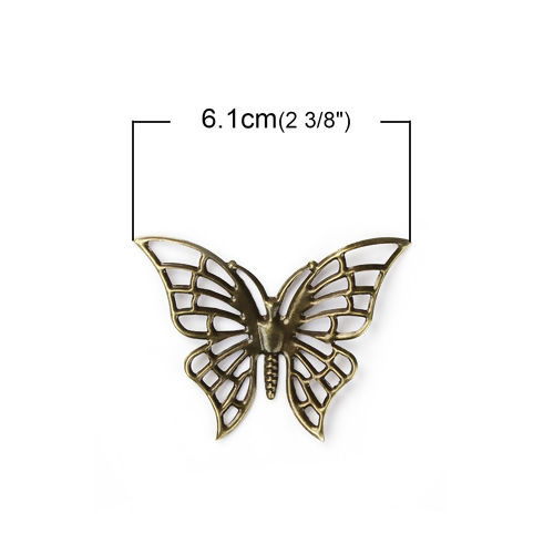 Picture of Iron Based Alloy Embellishments Butterfly Animal Antique Bronze Filigree 61mm(2 3/8") x 47mm(1 7/8"), 30 PCs