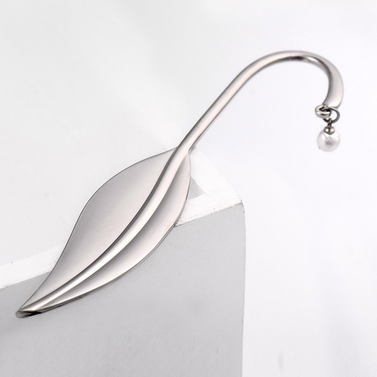 Picture of Bookmark Leaf Silver Tone White Imitation Pearl 12.2cm(4 6/8") x 2.7cm(1 1/8"), 1 Piece