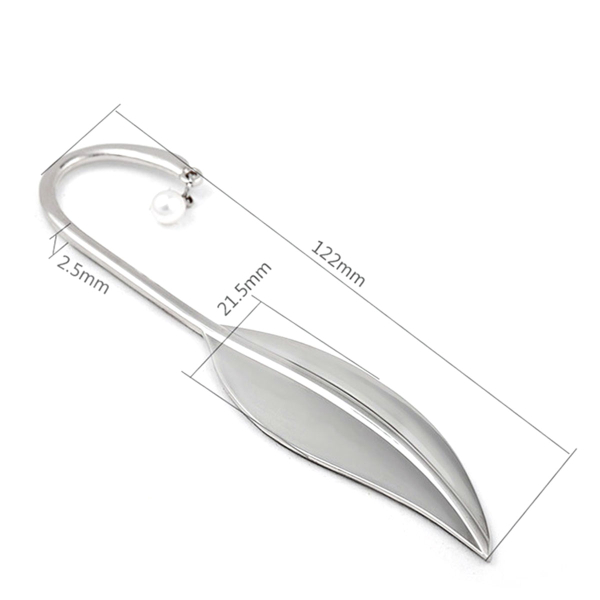 Picture of Bookmark Leaf Silver Tone White Imitation Pearl 12.2cm(4 6/8") x 2.7cm(1 1/8"), 1 Piece