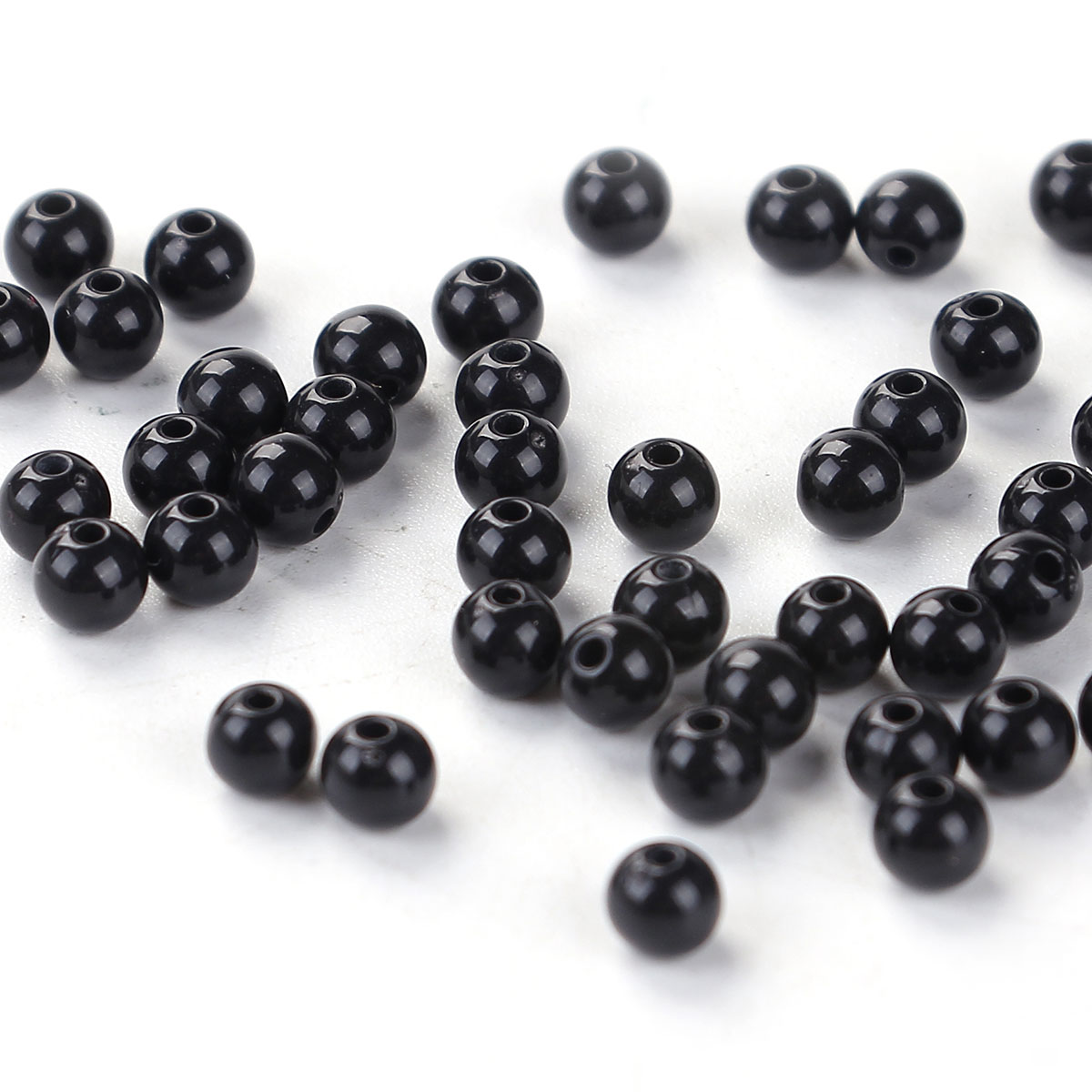 Picture of Acrylic Beads Round Black Imitation Pearl About 5mm Dia, Hole: Approx 1.2mm, 500 PCs