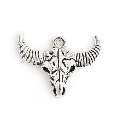 Picture of Zinc Based Alloy Boho Chic Pendants Cow Antique Silver Color 36mm(1 3/8") x 29mm(1 1/8"), 30 PCs