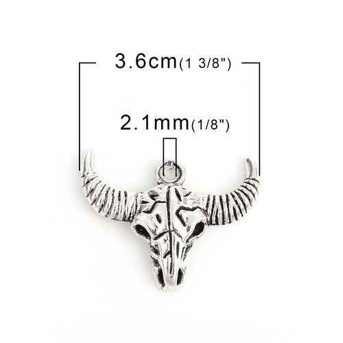 Picture of Zinc Based Alloy Boho Chic Pendants Cow Antique Silver Color 36mm(1 3/8") x 29mm(1 1/8"), 30 PCs