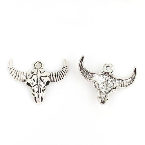 Picture of Zinc Based Alloy Boho Chic Pendants Cow Antique Silver Color 36mm(1 3/8") x 29mm(1 1/8"), 30 PCs