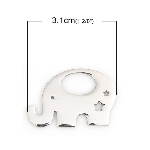 Picture of 304 Stainless Steel Pet Silhouette Pendants Elephant Animal Silver Tone Star 31mm(1 2/8") x 20mm( 6/8"), 1 Piece