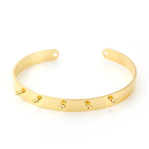 Picture of Brass Open Cuff Bangles Bracelets Base For DIY Jewelry Making Gold Plated Can Hanging Charms 16cm(6 2/8") long, 1 Piece