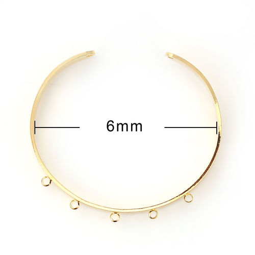 Picture of Brass Open Cuff Bangles Bracelets Base For DIY Jewelry Making Gold Plated Can Hanging Charms 16cm(6 2/8") long, 1 Piece