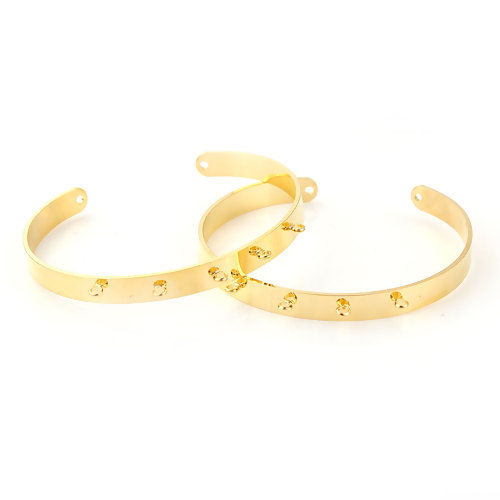 Picture of Brass Open Cuff Bangles Bracelets Base For DIY Jewelry Making Gold Plated Can Hanging Charms 16cm(6 2/8") long, 1 Piece