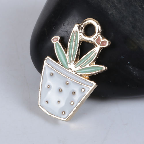 Picture of Zinc Based Alloy Charms Cactus Pot Plant Enamel 