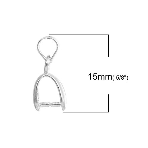 Picture of Brass Pendant Pinch Bails Clasps Silver Plated 15mm( 5/8") x 7mm( 2/8"), 20 PCs