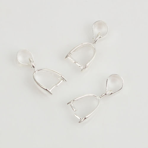 Picture of Brass Pendant Pinch Bails Clasps Silver Plated 15mm( 5/8") x 7mm( 2/8"), 20 PCs