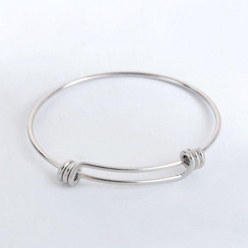Picture of Stainless Steel Bangles Bracelets Round Silver Tone Expandable 21cm(8 2/8") long - 19cm(7 4/8") long, 1 Piece