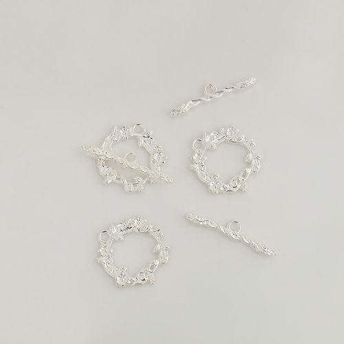 Изображение Цинковый Сплав Застежки-тогл Кольцо Посеребренный с Узором “ Цветок Листья ” 29мм x 6мм 22мм x 21мм, 2 Комплекта