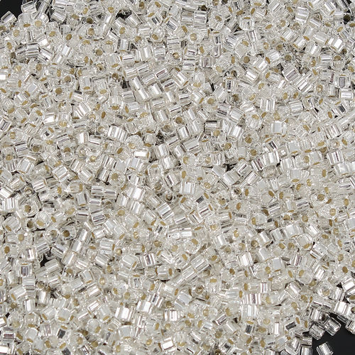 Picture of Glass (Japan Import) Square Seed Beads Transparent Clear Silver Lined About 1.8mm x 1.8mm, Hole: Approx 0.4mm, 10 Grams (Approx 75 PCs/Gram)
