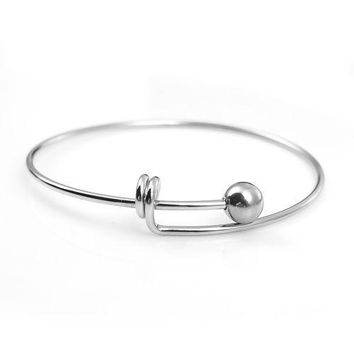 Picture of 304 Stainless Steel Expandable Bangles Bracelets Round One Bar Silver Tone 22cm(8 5/8") long, 1 Piece