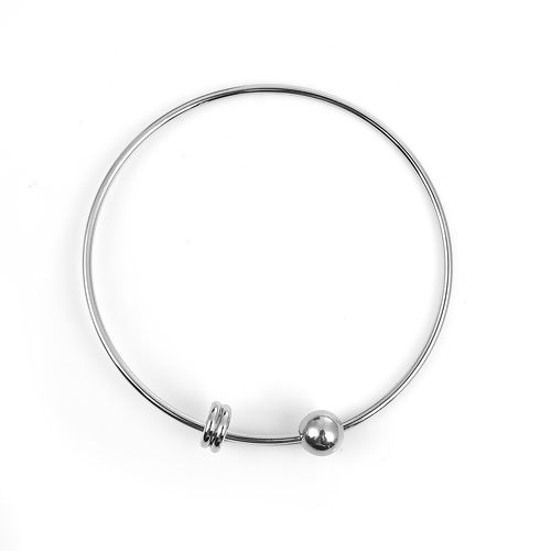 Picture of 304 Stainless Steel Expandable Bangles Bracelets Round One Bar Silver Tone 22cm(8 5/8") long, 1 Piece