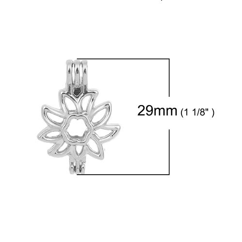 Picture of Zinc Based Alloy 3D Wish Pearl Locket Jewelry Pendants Flower Silver Tone Can Open (Fit Bead Size: 8mm) 29mm(1 1/8") x 21mm( 7/8"), 2 PCs