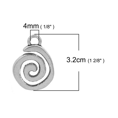 Picture of Zinc Based Alloy Boho Chic Pendants Spiral Antique Silver Color 32mm(1 2/8") x 24mm(1"), 10 PCs