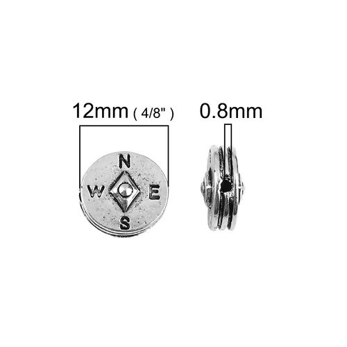 Picture of Zinc Based Alloy Spacer Beads Compass Antique Silver Color 12mm x 11mm, Hole: Approx 0.8mm, 20 PCs
