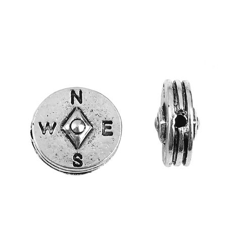 Picture of Zinc Based Alloy Spacer Beads Compass Antique Silver Color 12mm x 11mm, Hole: Approx 0.8mm, 20 PCs