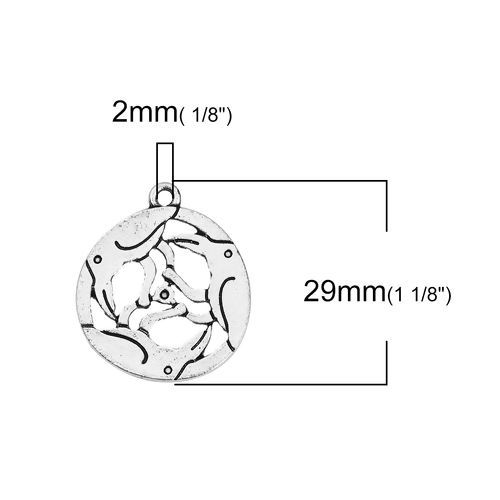 Изображение Богемный стиль Цинковый Сплав Подвески Круглые Античное Серебро ( для ss2 Торцевое Сверло) Птица С Узором 29мм x 26мм, 20 ШТ